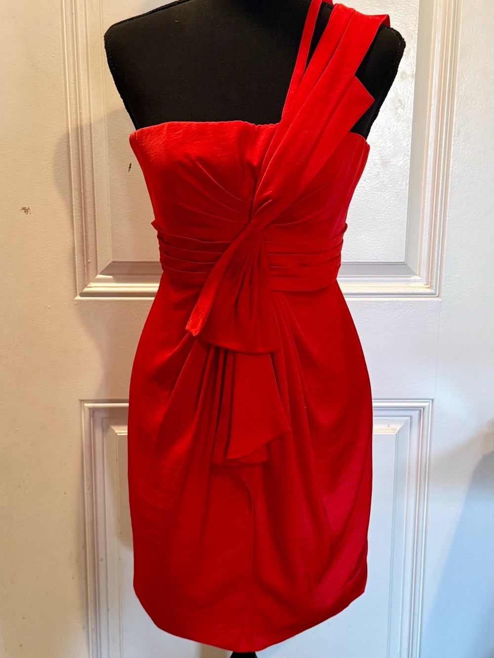 BCBGMaxAzria Red One-Shoulder Draped Cocktail Dress
